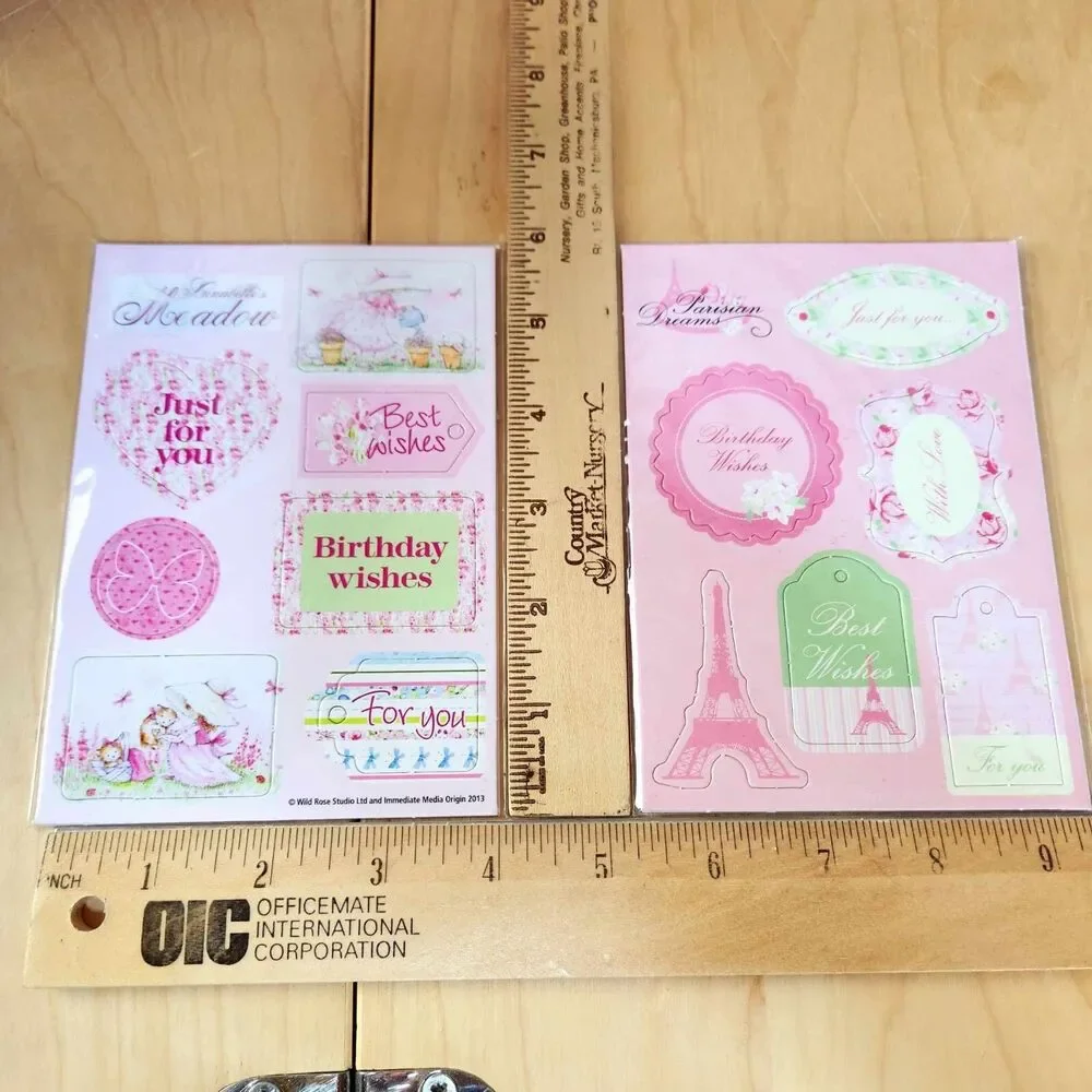 Set of 2 Parisian & Floral Garden Punch Out Tag Packs for Cardmaking Pastel UK